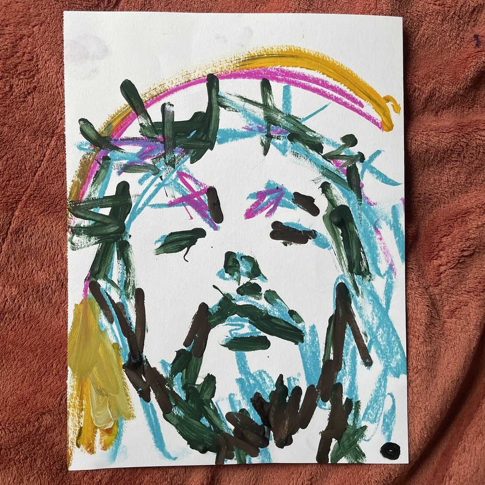 Original Abstract Jesus Painting 9x12 Crown of Thorns Oman Hosea Christian Art